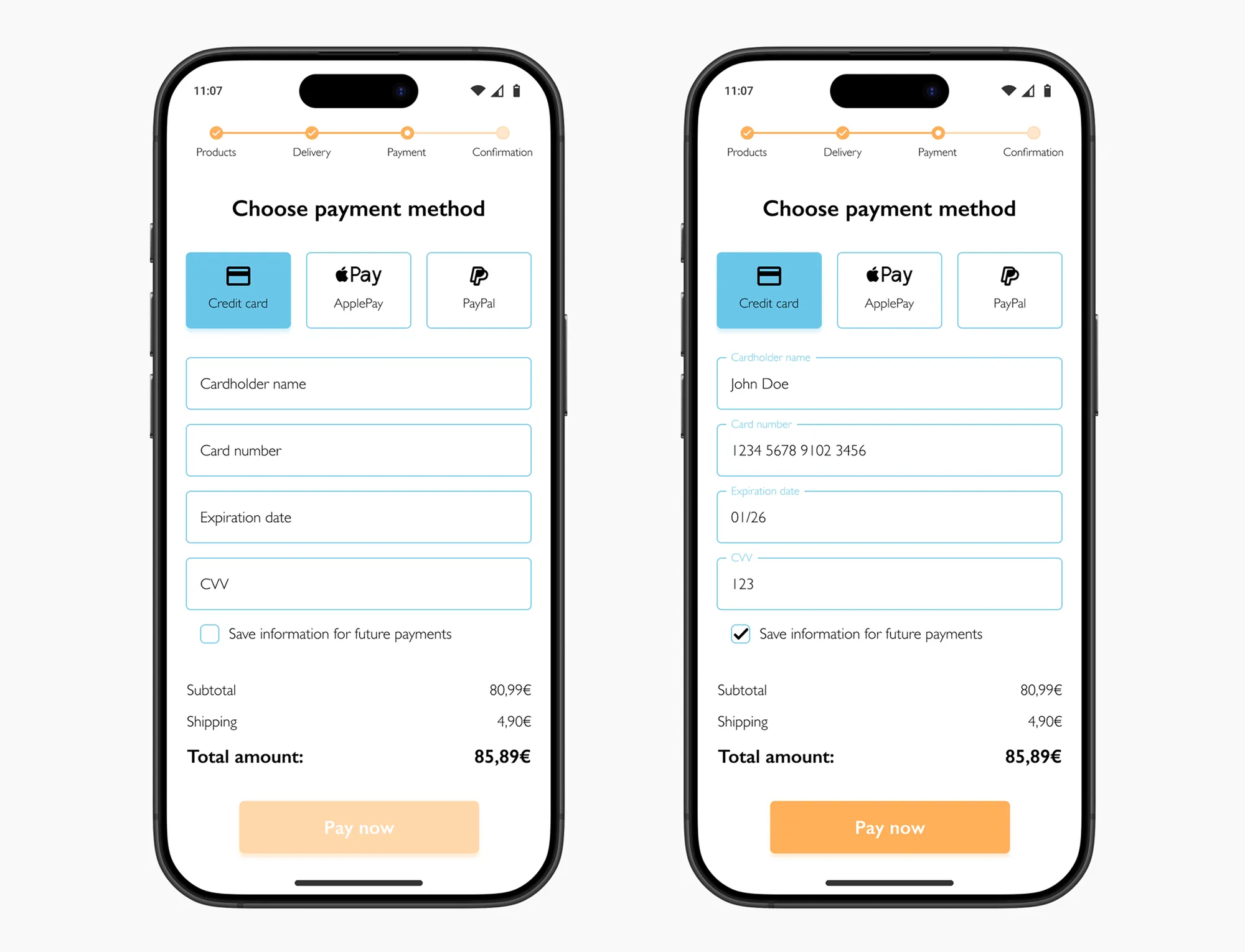 UI for a credit card checkout