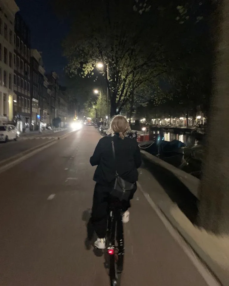 Cycling in the city at night