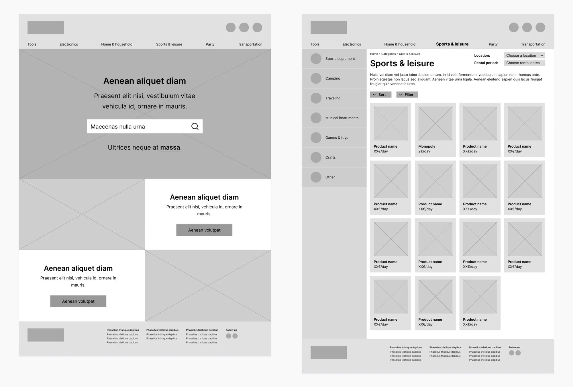 Low-fidelity prototype for desktop