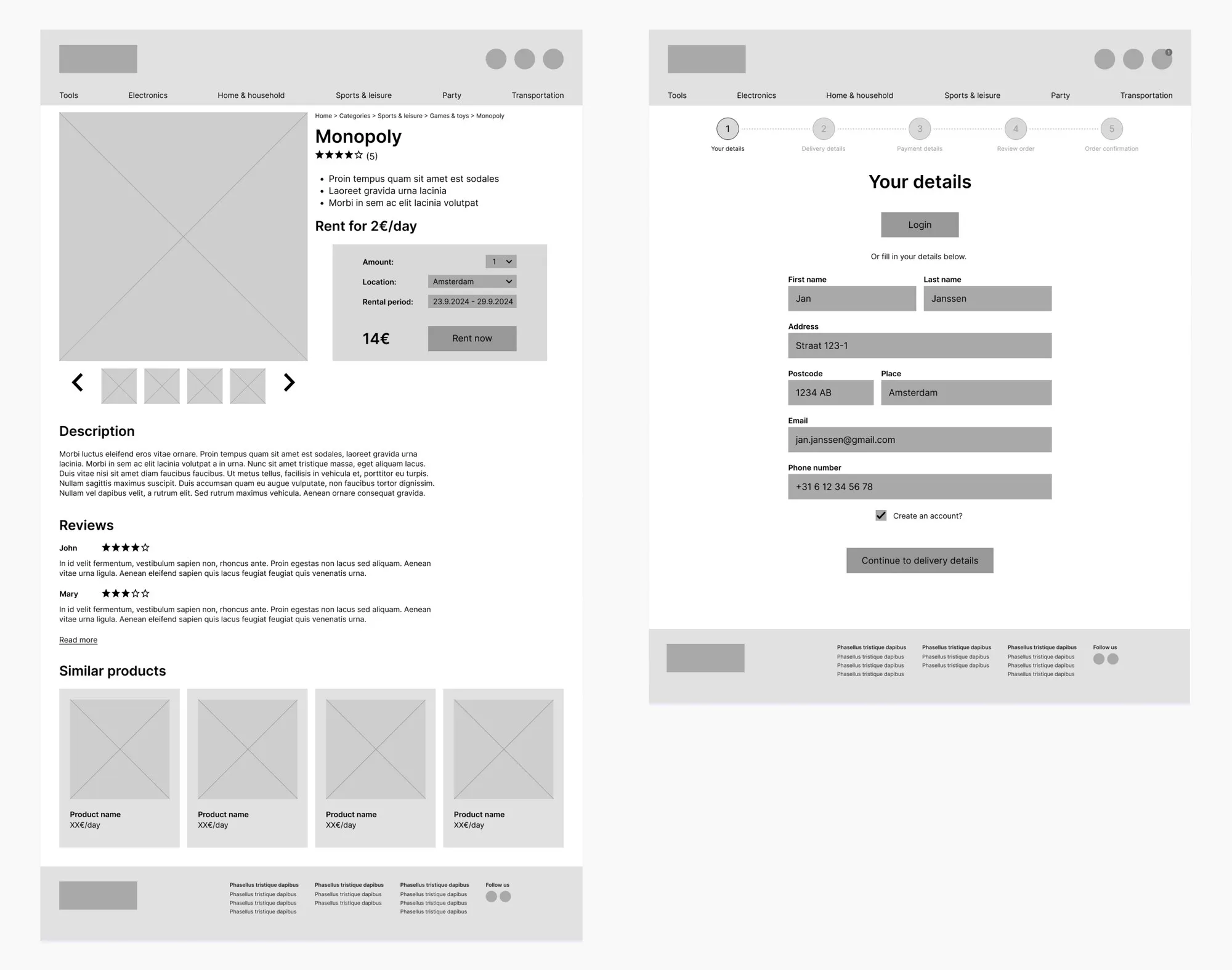 Low-fidelity prototype for desktop
