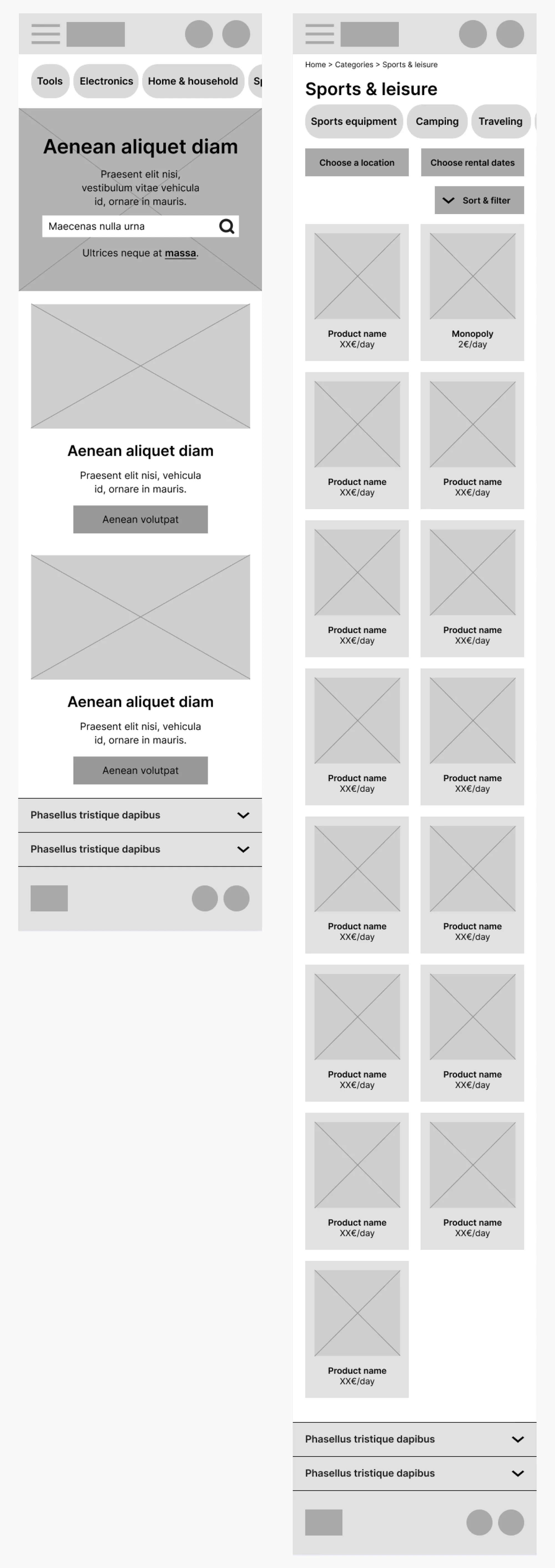 Low-fidelity prototype for mobile