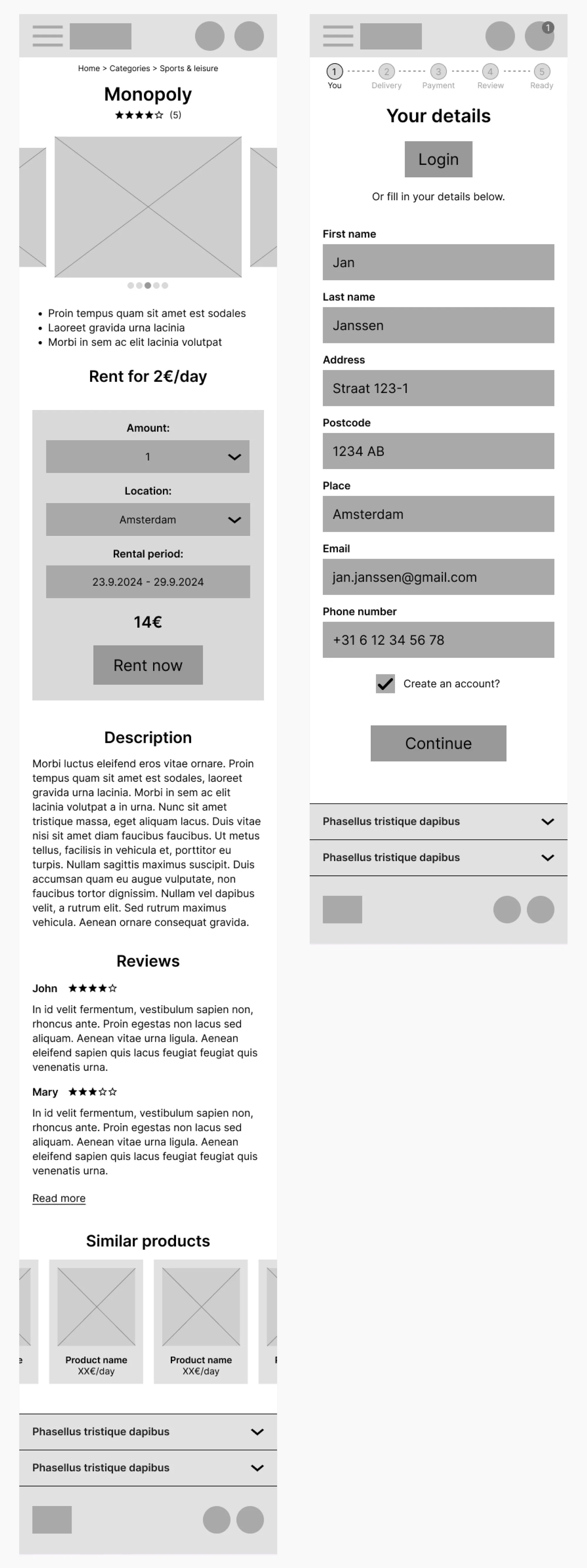 Low-fidelity prototype for mobile