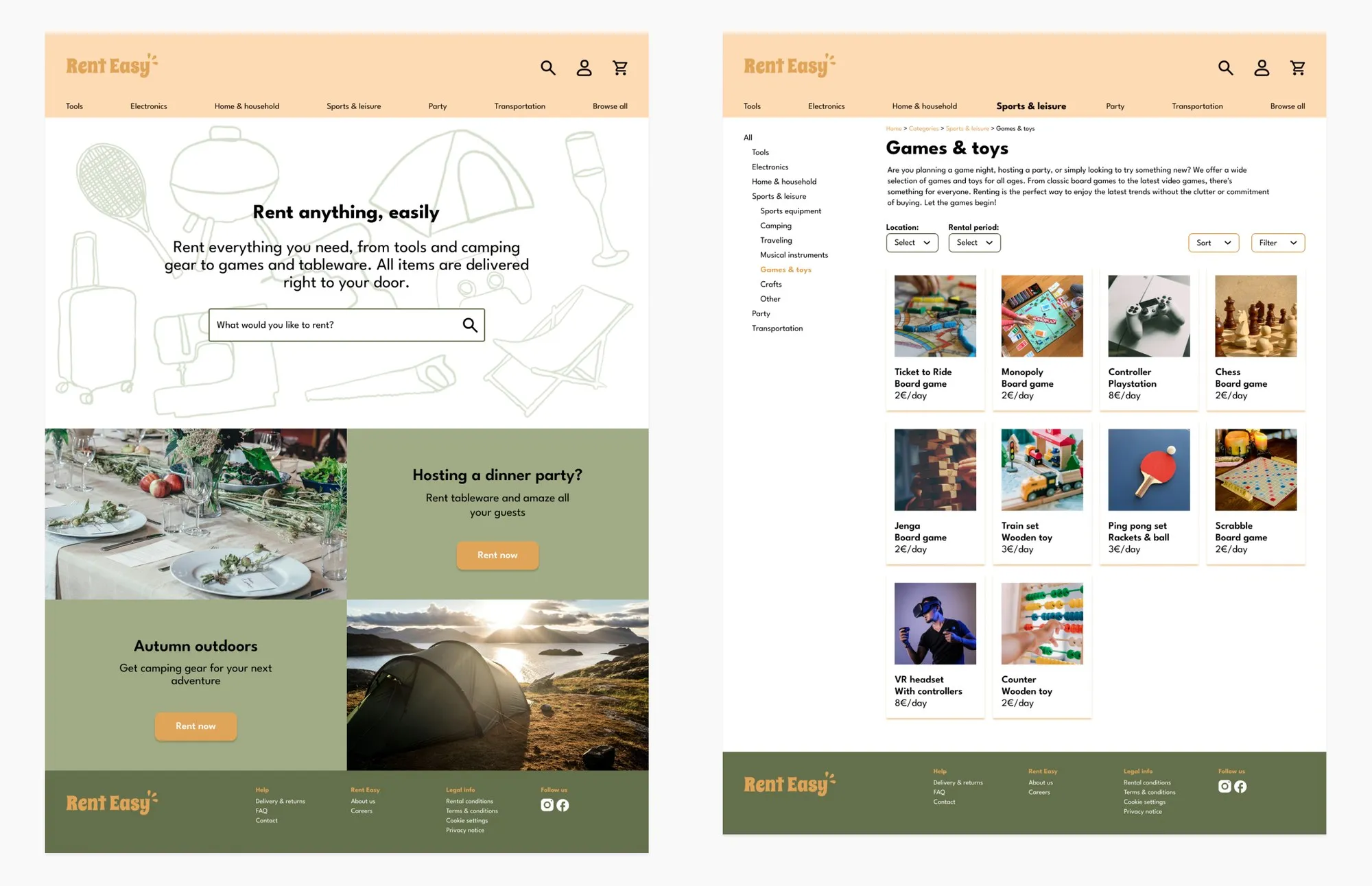 Rental website mockups for desktop