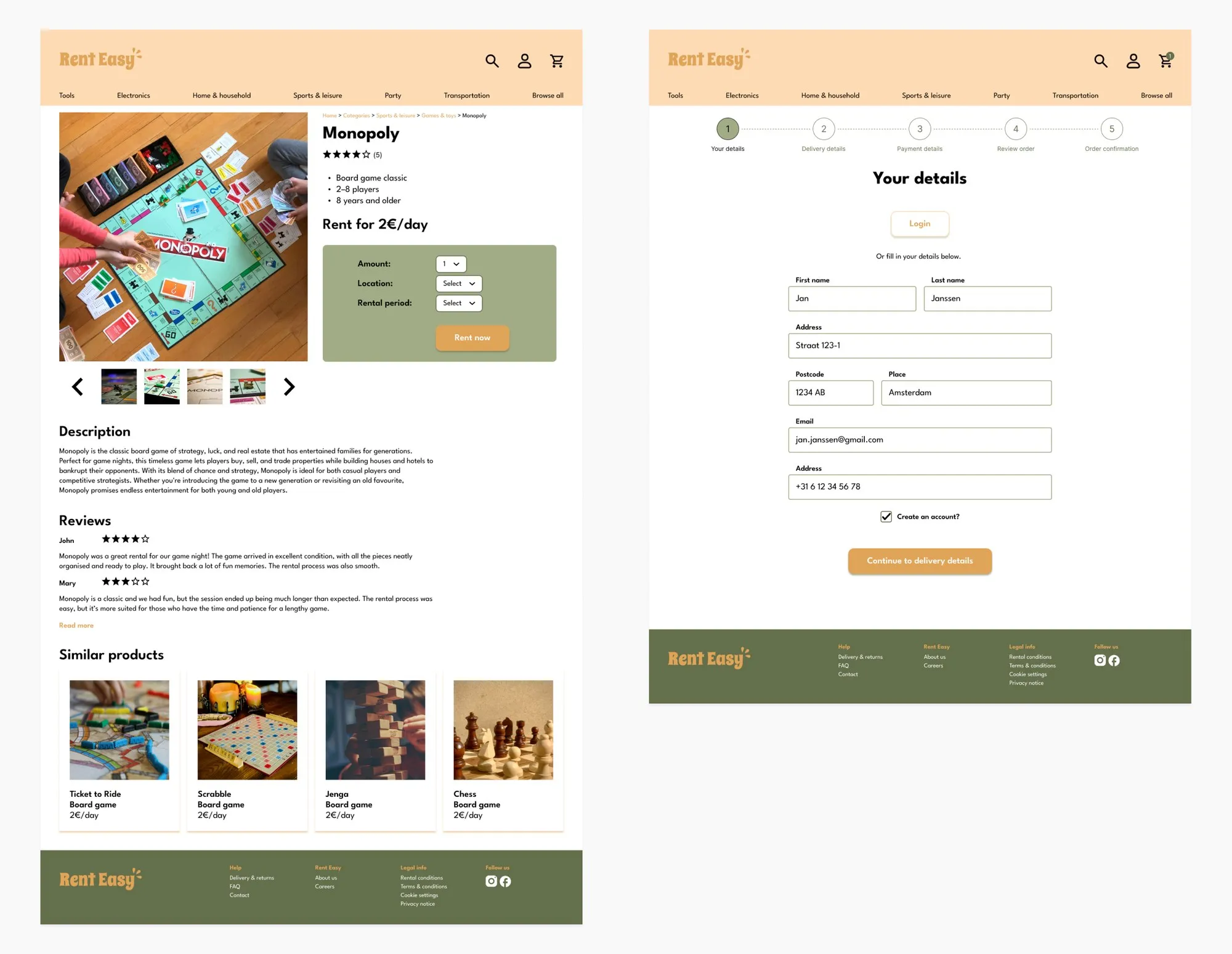 Rental website mockups for desktop