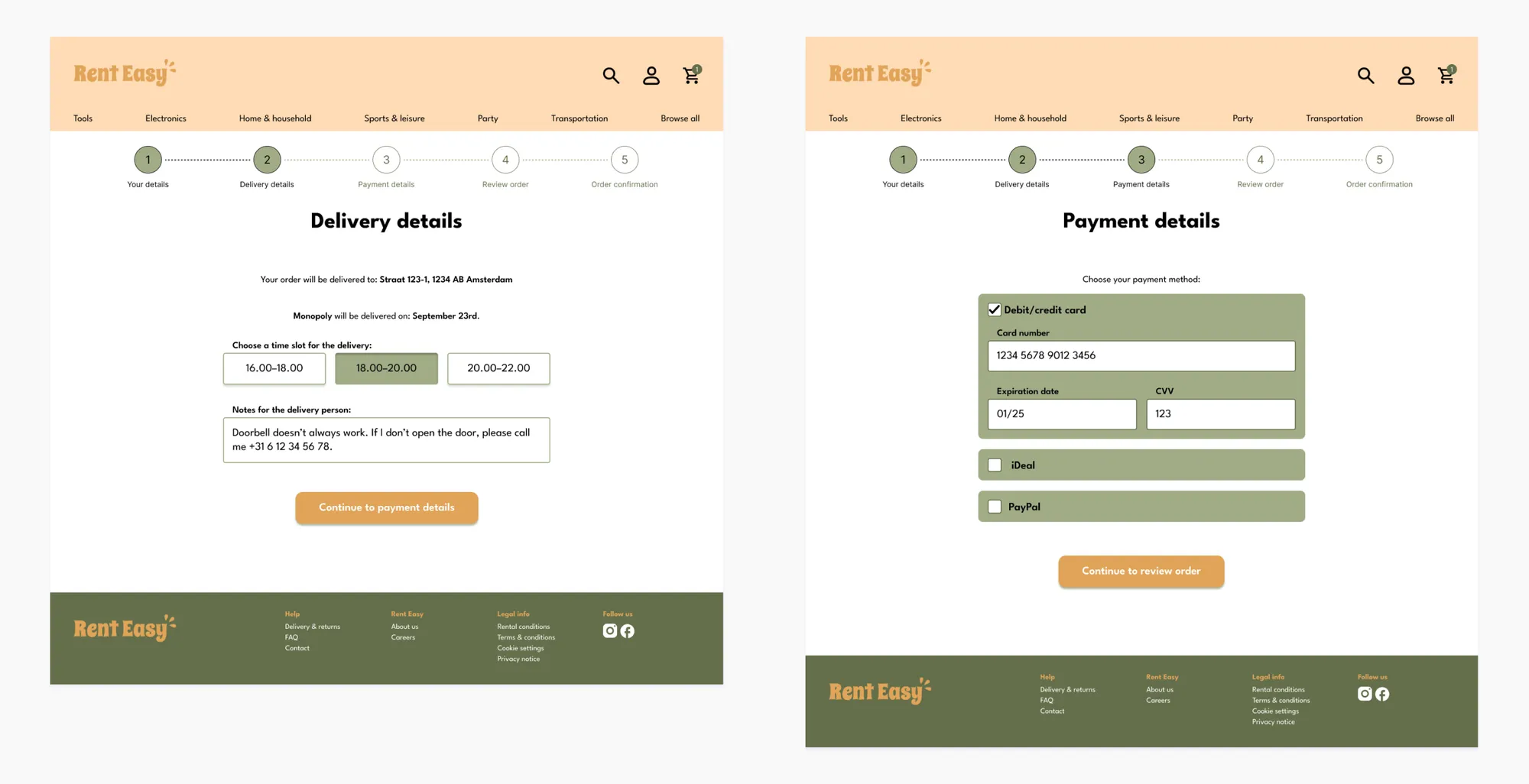 Rental website mockups for desktop