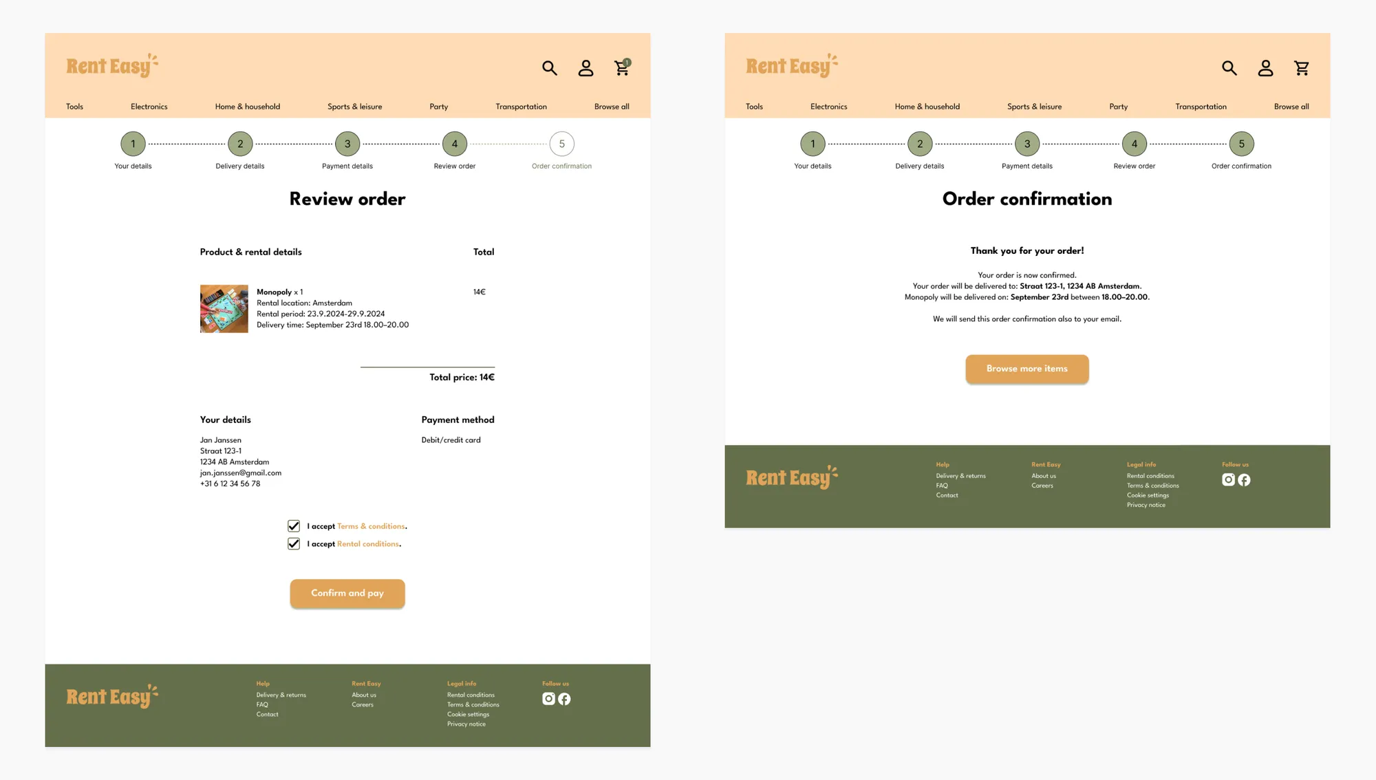 Rental website mockups for desktop