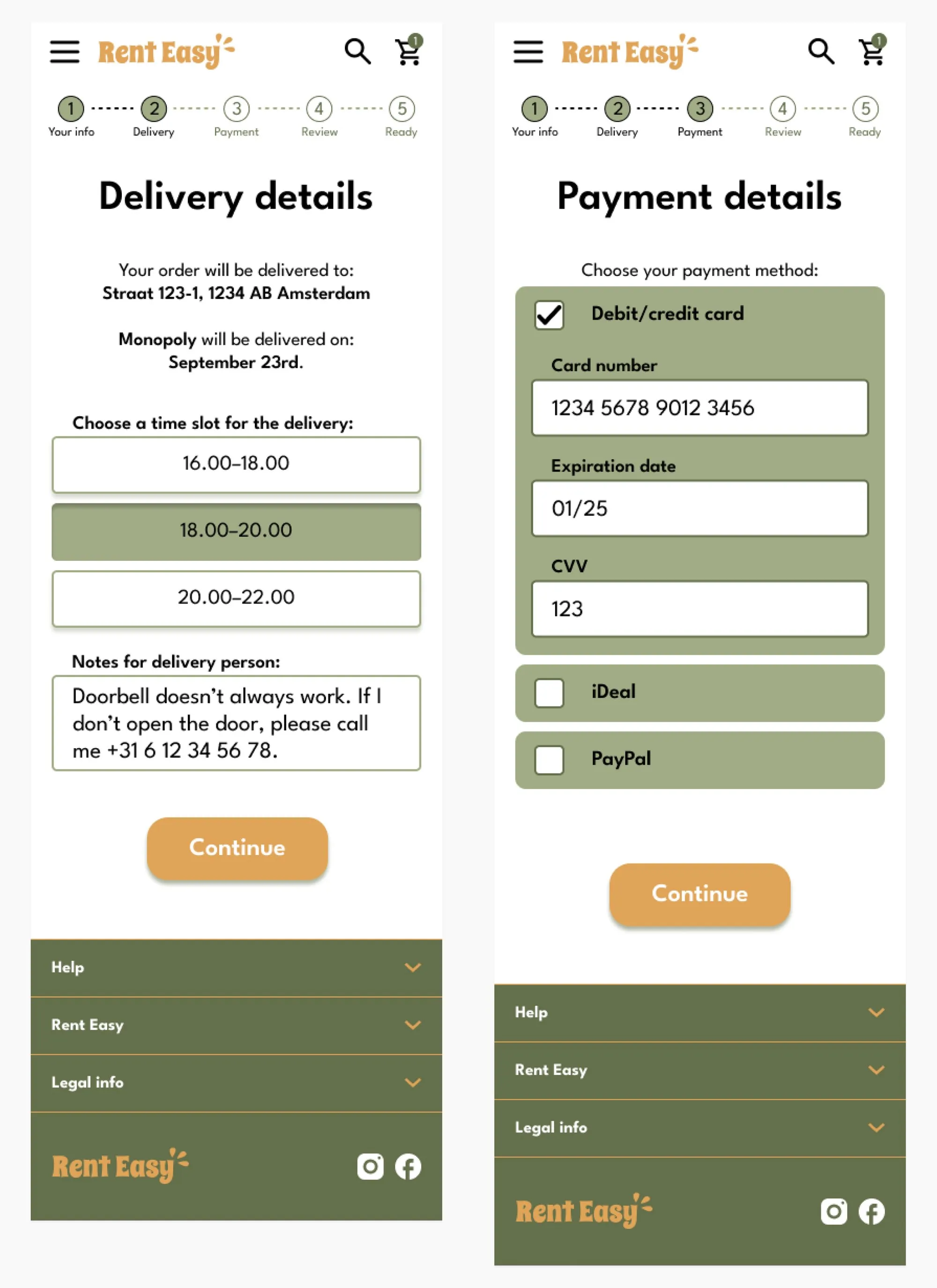 Rental website mockups for mobile