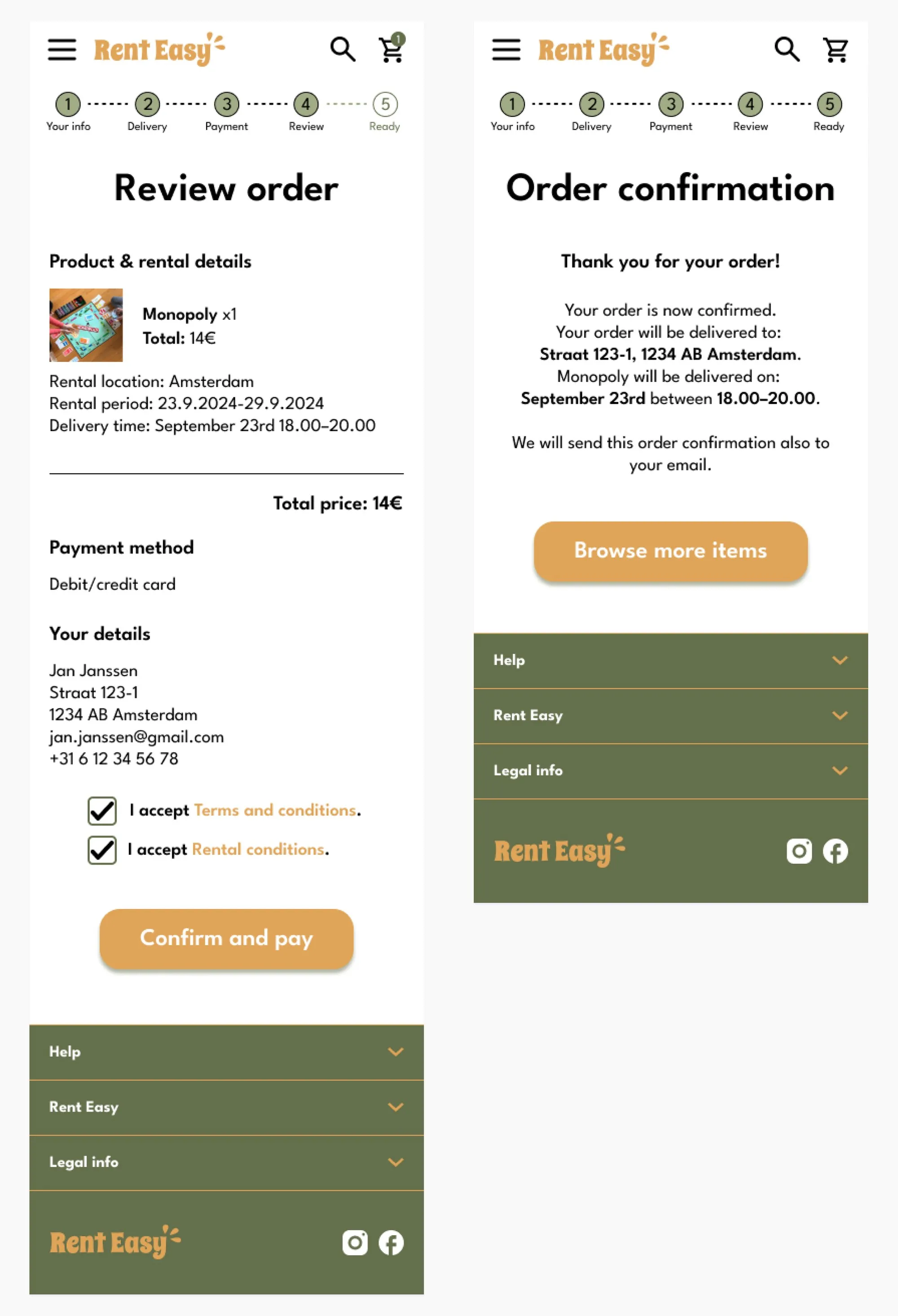 Rental website mockups for mobile