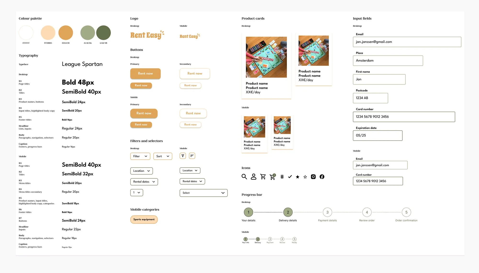 UI sticker sheet for rental website