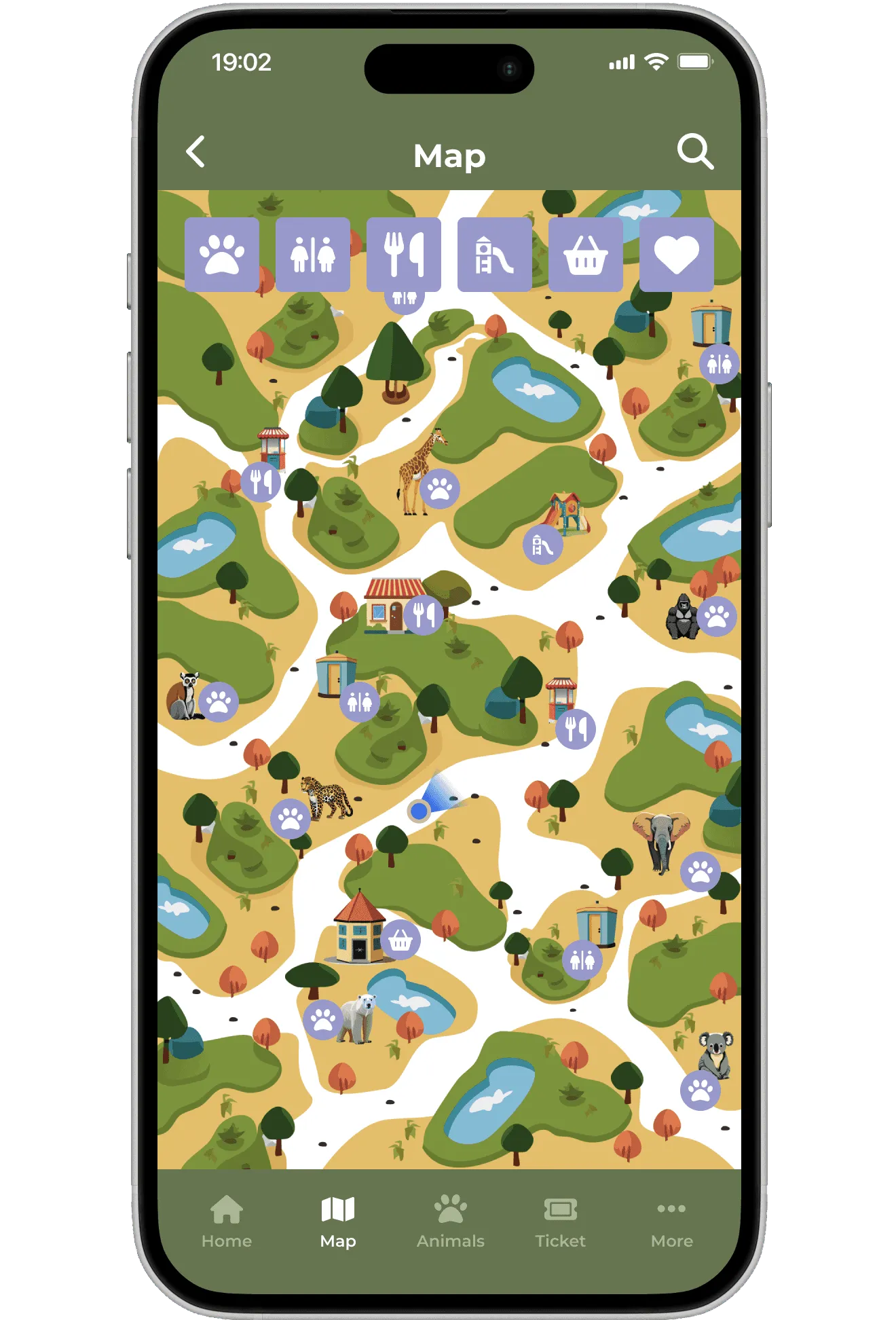 Third version of the map with symbols matching the filter icons