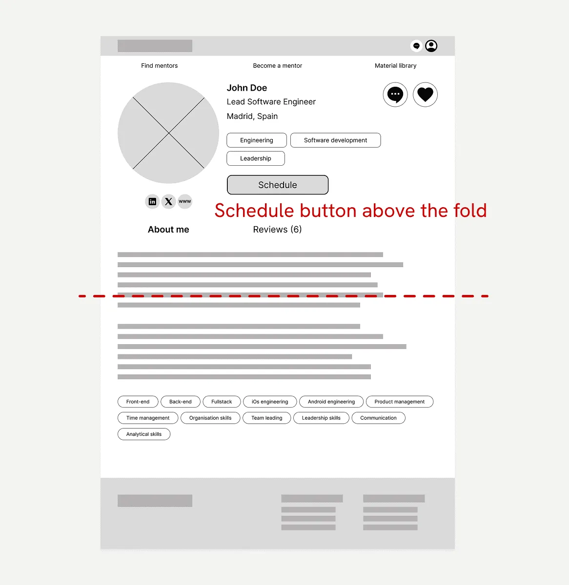 Desktop mentor profile after: Schedule button above the fold
