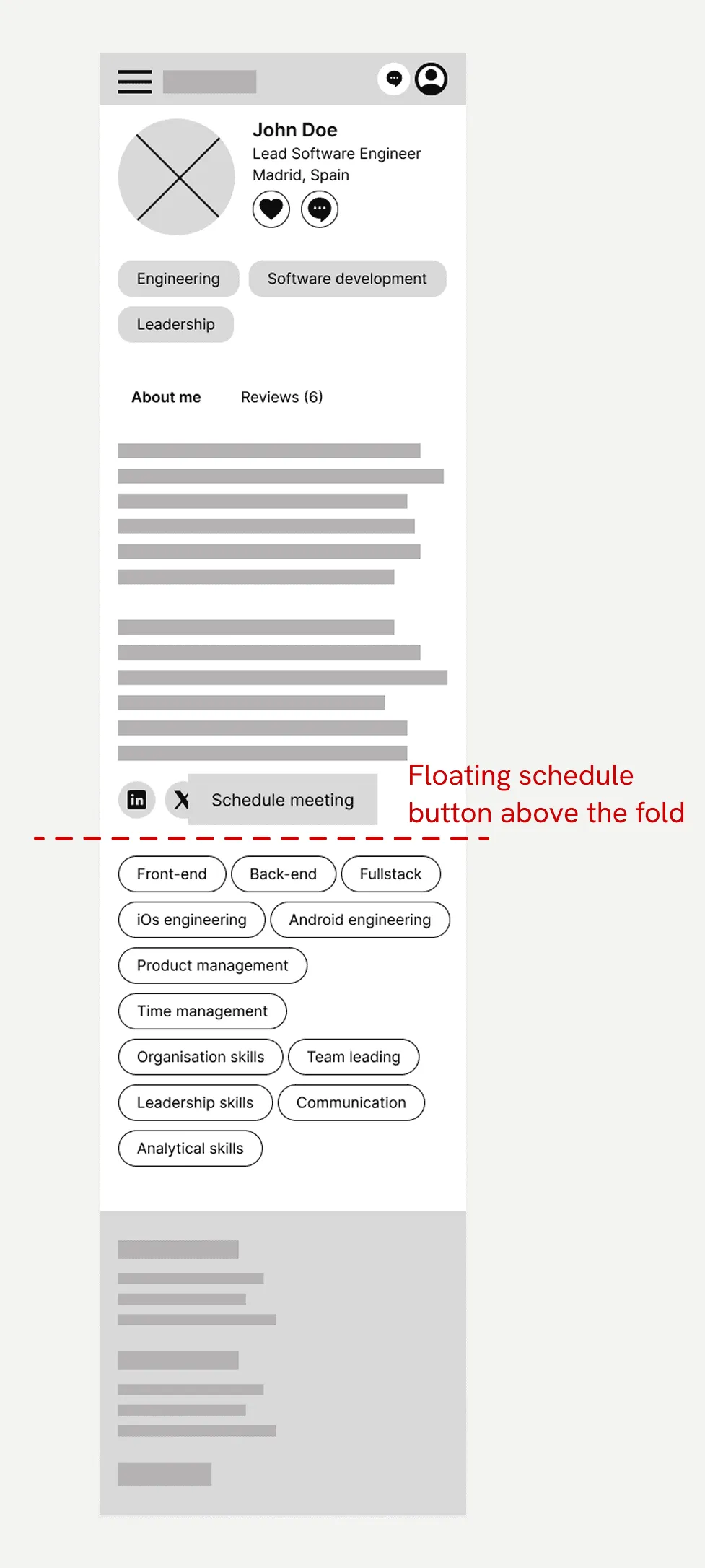 Mobile mentor profile after: floating Schedule meeting button above the fold