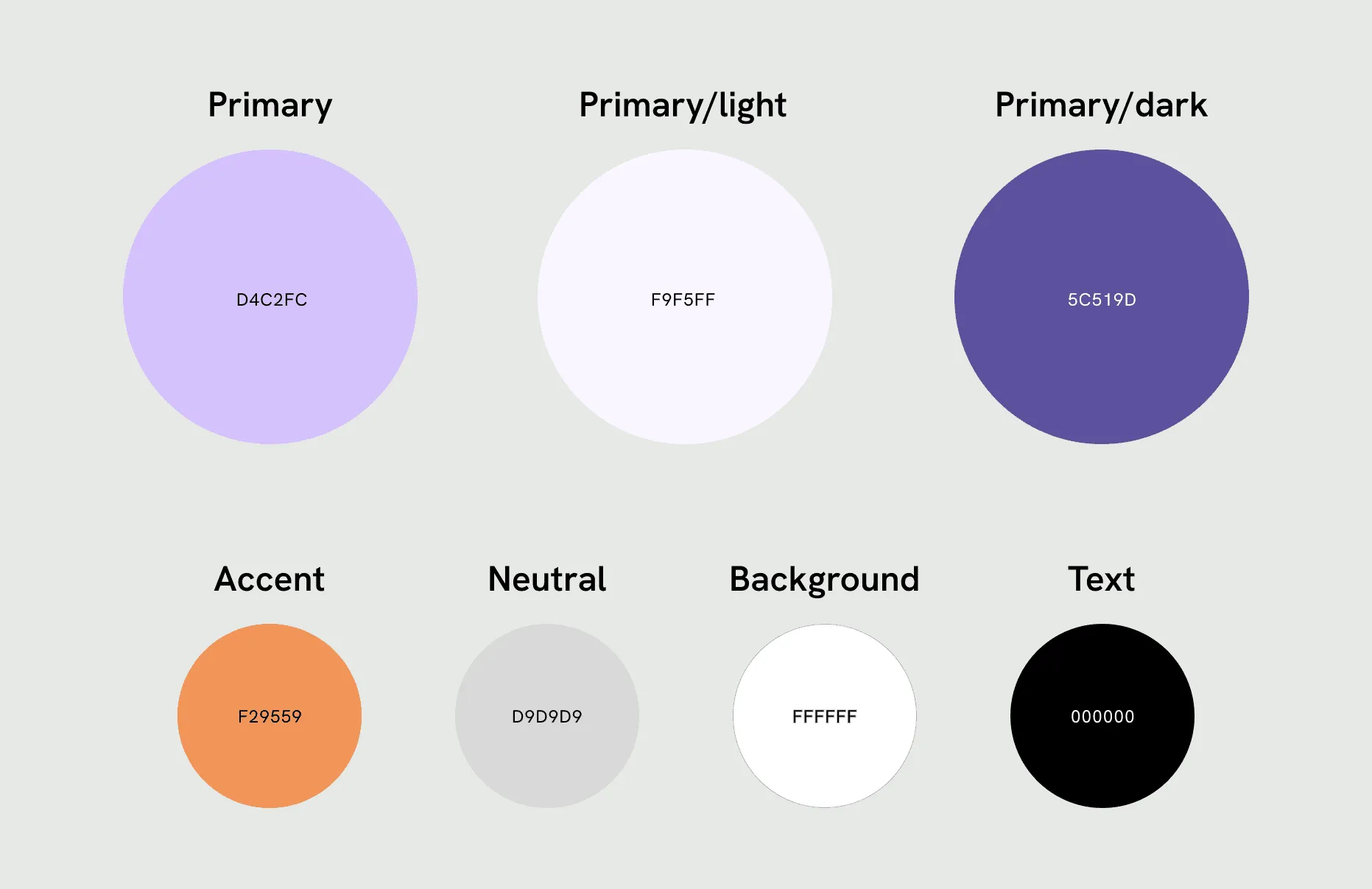 Colour palette: purples, orange, neutral, background and black